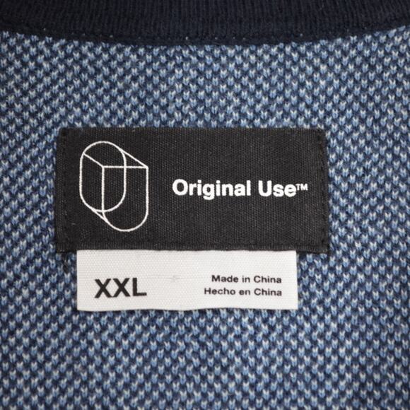 Original Use Knit Polo Shirt XXL – Retro Geometric Pattern Navy Blue - Picture 4 of 5